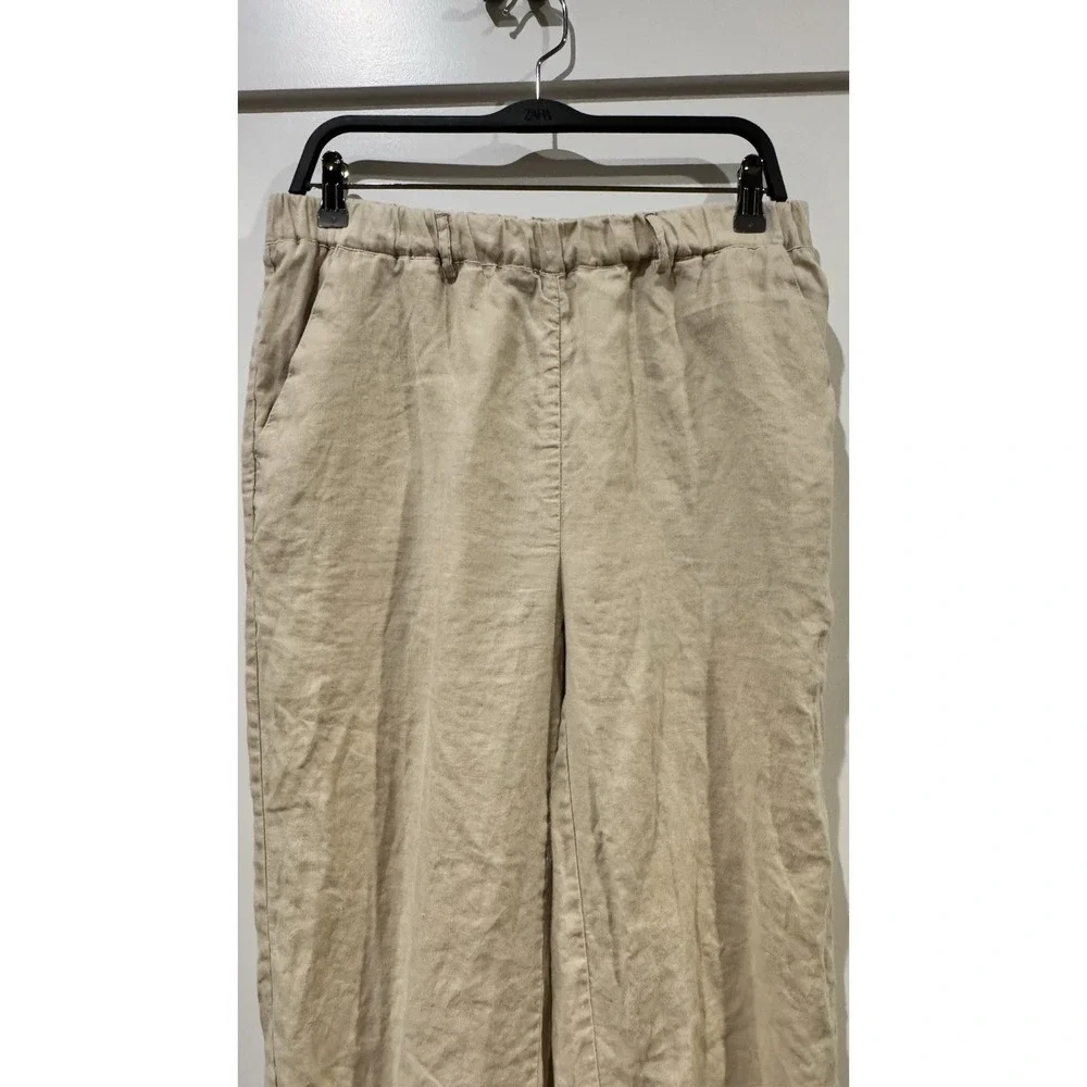QUINCE 100% European Linen Pants Size Medium Flax Oatmeal Relaxed Casual Summer